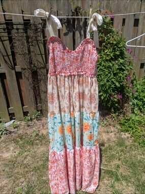 Boho Tiered Floral Maxi Dress with Tie Straps